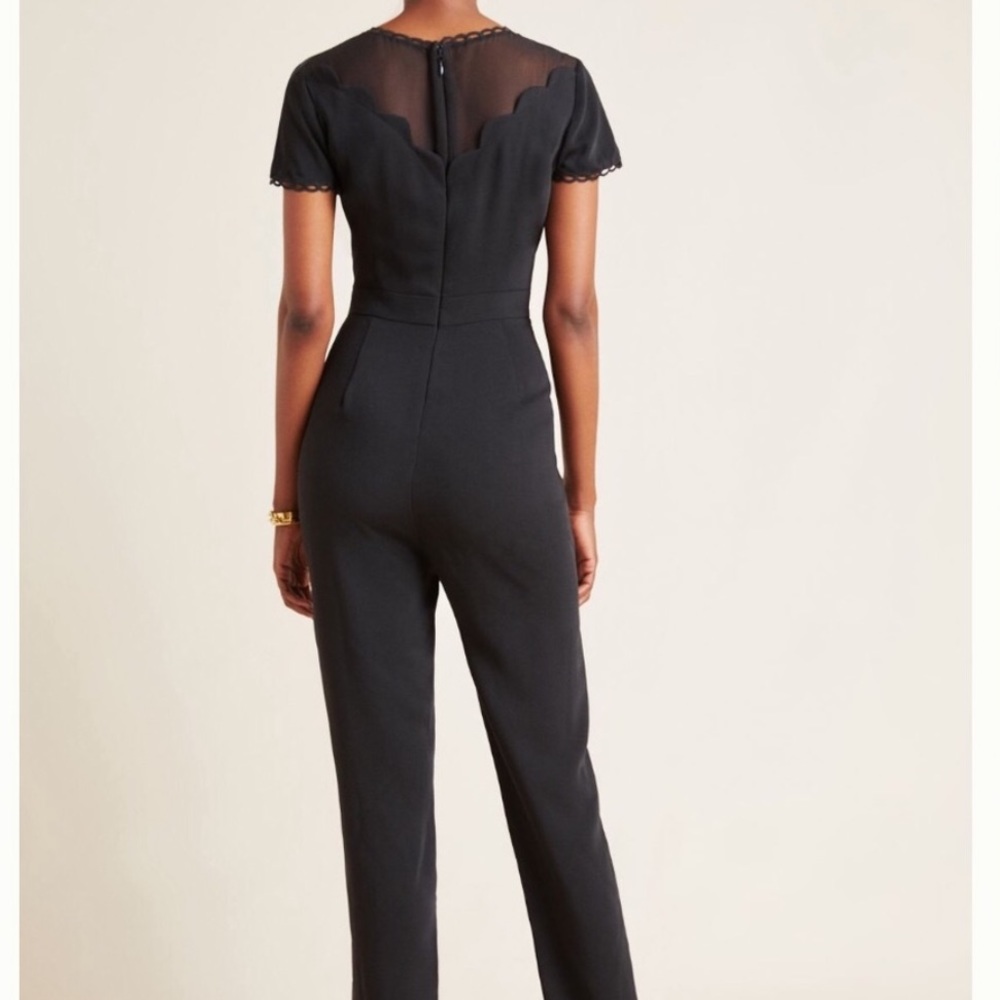 Anthro Harlyn Adeline Black Scalloped Sheer Top Jumpsuit XS - Picture 2 of 4